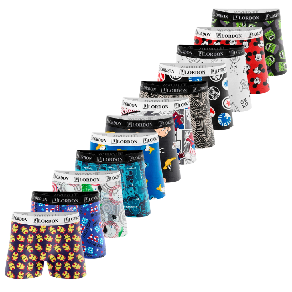 Kit 12 Cuecas Box Boxer Infantil Juvenil Pré-Adolescente Menino Estampada em Oferta na Shopee