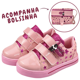 Kit Tênis Estrelas com Bolsa Rosa Infantil Feminino Escolar Kidstep em Oferta na Shopee