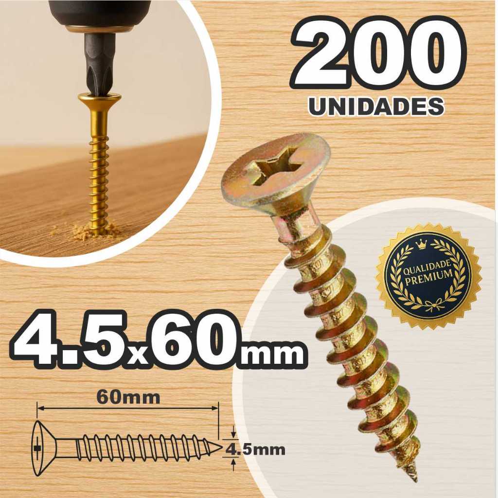 Caixa Parafuso  4,5 X 60mm 6cm 200un Cabeça Chata Philips Chipboard Para Moveis Madeira MDF Drywall em Oferta na Shopee