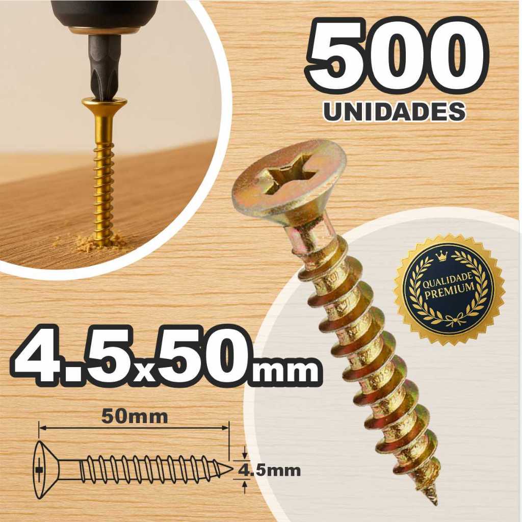 Caixa Com 500 Parafuso 4.5x50 Chipboard Philips Cabeça Chata Para Madeira Moveis MDF Palet em Oferta na Shopee