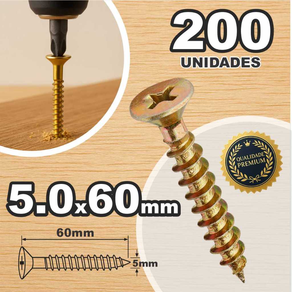 Caixa Parafuso 200 Unidades 5.0 X 60 Chipboard Philips Para Madeira MDF Moveis Drywall em Oferta na Shopee