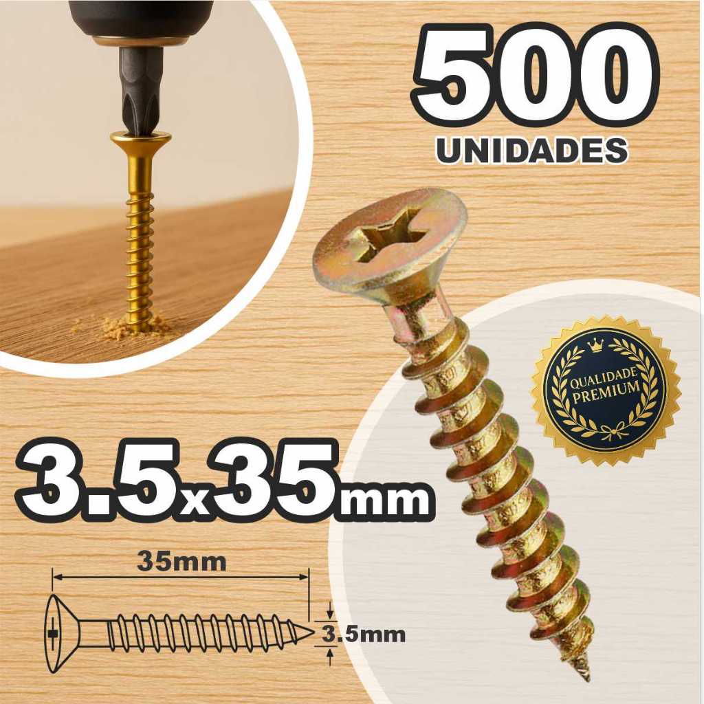 Caixa Parafuso 3,5 X 35 Com 500 Unidades Para Madeira MDF Moveis Chipboard Cabeç