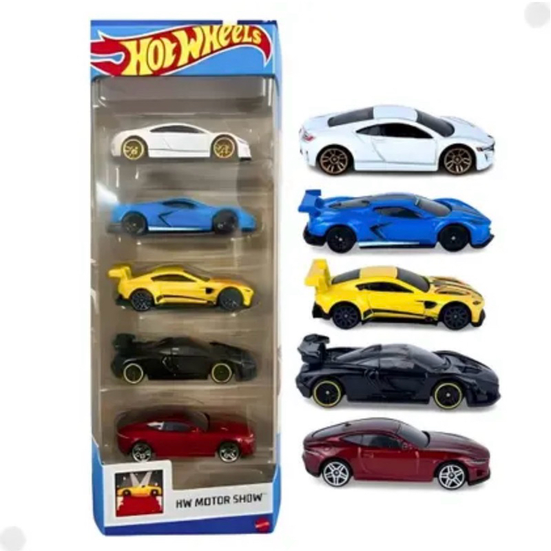 Hot Wheels - Pack 5 - Motor Show - Acura NSX - Corvette C8 - Aston Martin Vantage GTE - Mclaren Senna - Jaguar F-Type