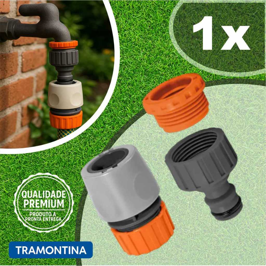 Engate Rápido macho e femea 1/2-3/4 Com Adaptador CINZA Para Mangueira 1/2 Tramontina em Oferta na Shopee