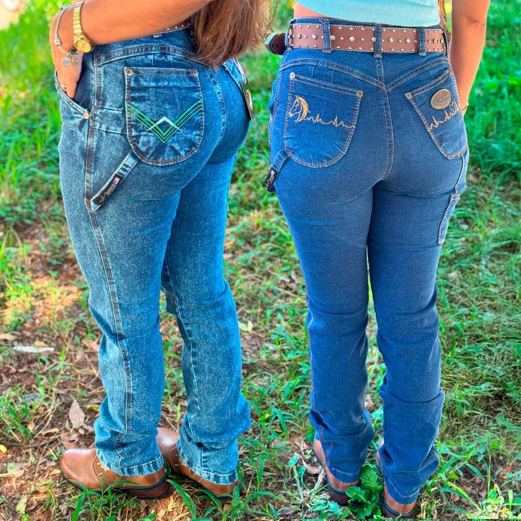Calça Jeans Carpinteira Feminina Country Bordada em Oferta na Shopee