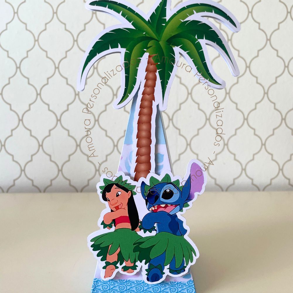 CAIXA PIRÂMIDE PERSONALIZADA PARA LEMBRANCINHAS LILO & STITCH ROSA | CAIXINHA | FESTA | INFANTIL