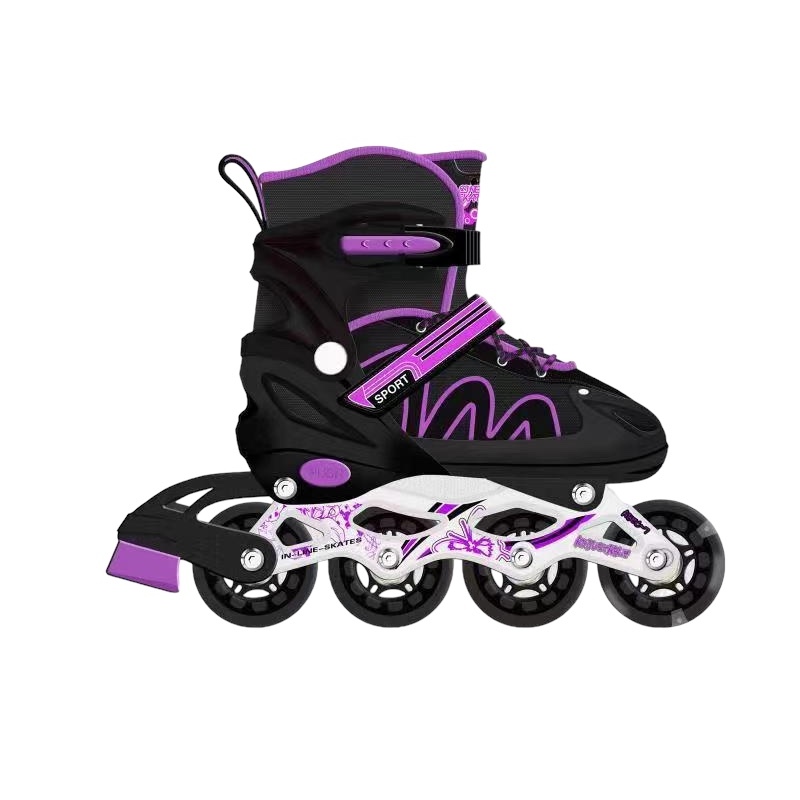 Patins Infantil inline Sport LED nas Roda Dianteira - Preto/Roxo Regulável, Confortável e Seguro! em Oferta na Shopee