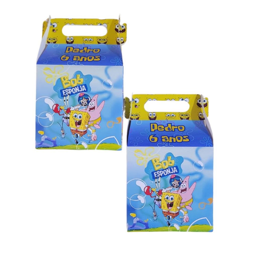 Caixinhas Bob Esponja Lembrancinha para Festa de Aniversário Maletinhas Personalizado Com NOME e IDADE