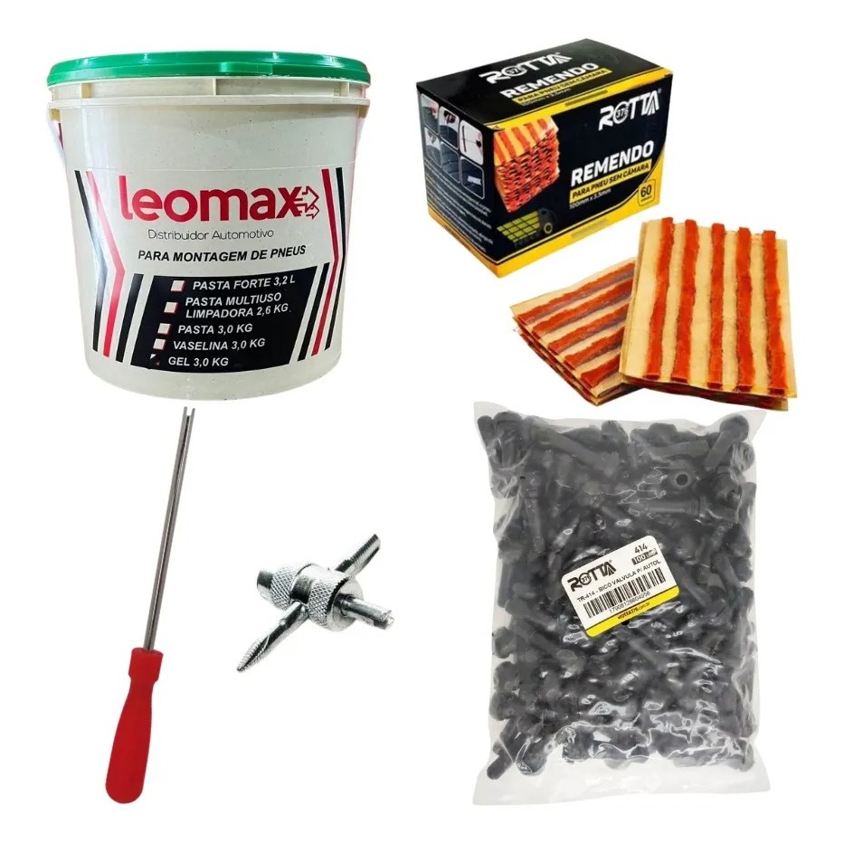 Kit Borracheiro 100 Tr414 + Pasta + Refil + 2 Ferramentas