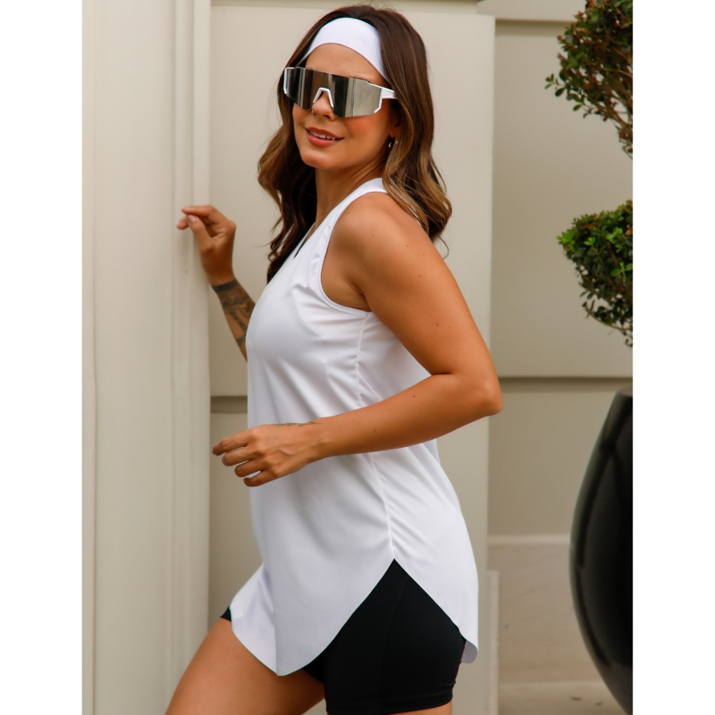 Blusa Longline Feminina Regata Básica Esportiva Tecido Fino Ultra Leve Cores Lisa Slim Fit 3072A