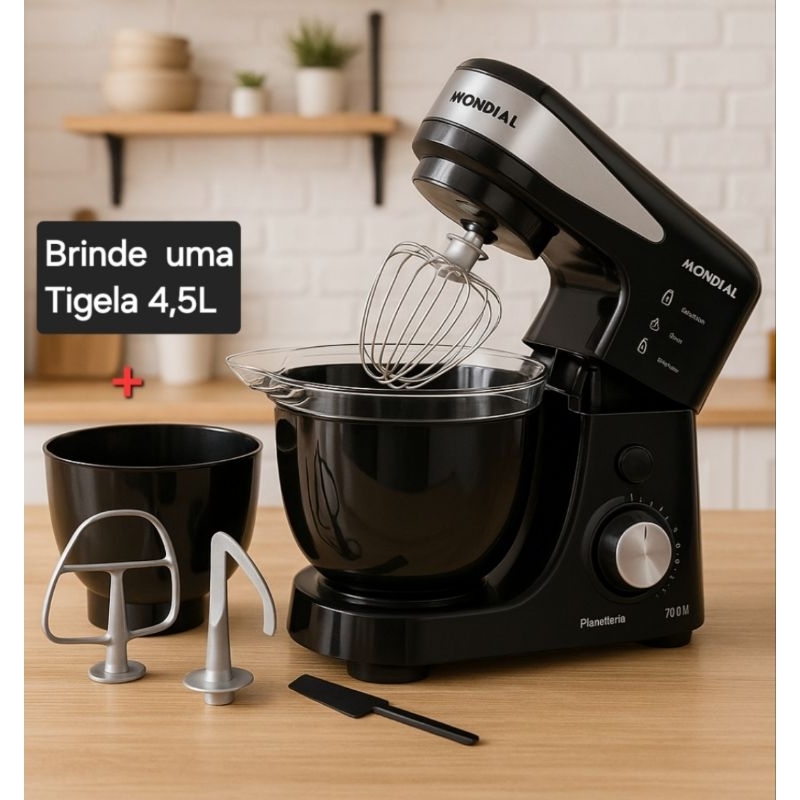Batedeira Planetária Mondial  Premium Preto e Inox 700W 127V