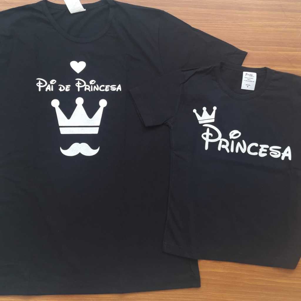 Kit de Camisetas Pai e FIlha Pai de Princesa 2 Peças PRETO