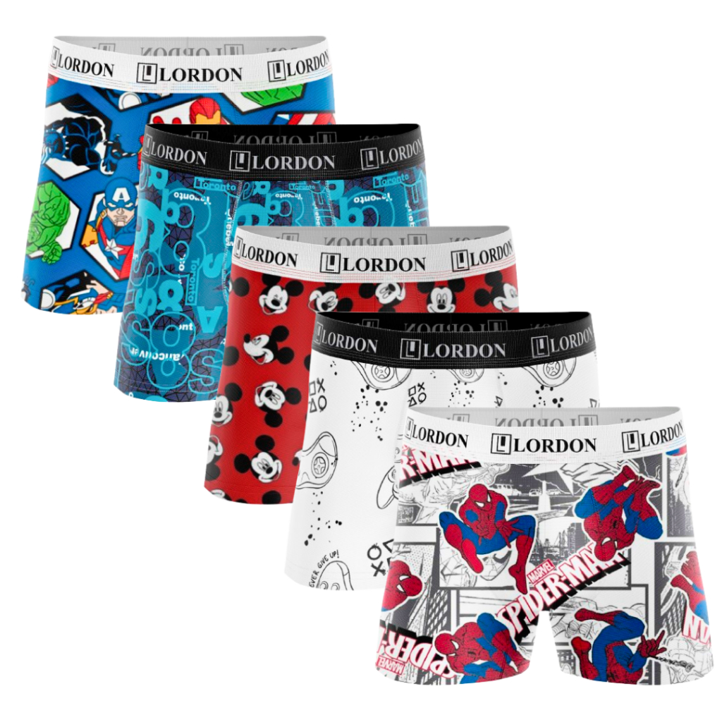 Kit 5 Cueca Boxer Infantil Microfibra Estampada