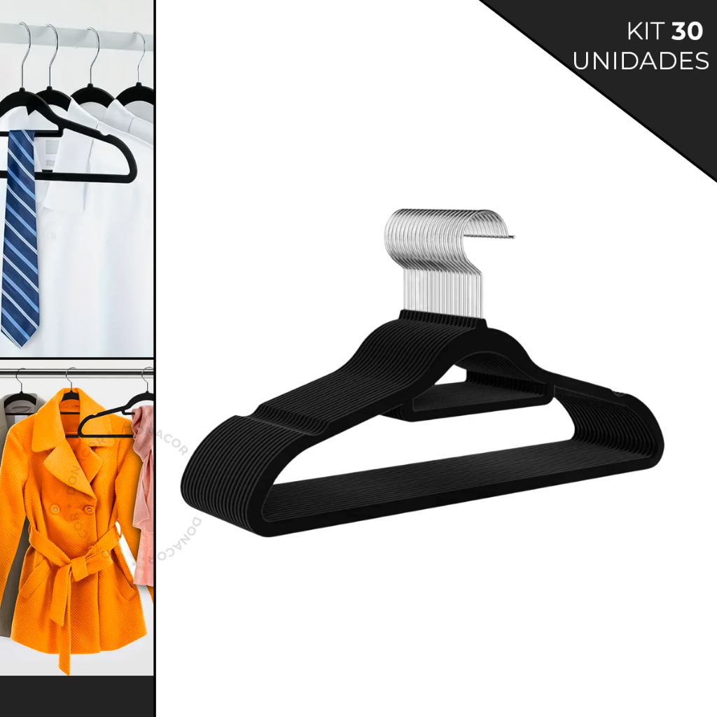 Kit Cabides Veludo Para Roupas Adulto 20 Unidades Fino Resistente