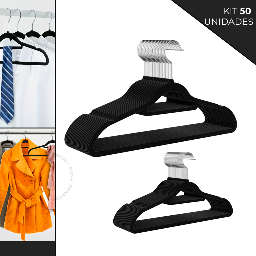 Kit Cabides Veludo Para Roupas Adulto 50 Unidades Fino Resistente