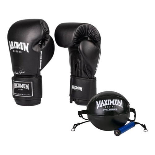 Luva de Boxe Maximum New Classic Black 10oz + Bola de Teto-Solo Kit Treino Completo Original Adulto