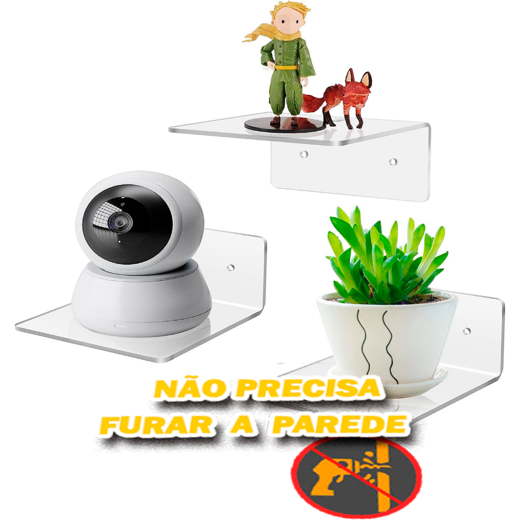 Suporte adesivo prateleira nicho de parede vaso câmera de segurança babâ eletronica funko pop action figures acrilico