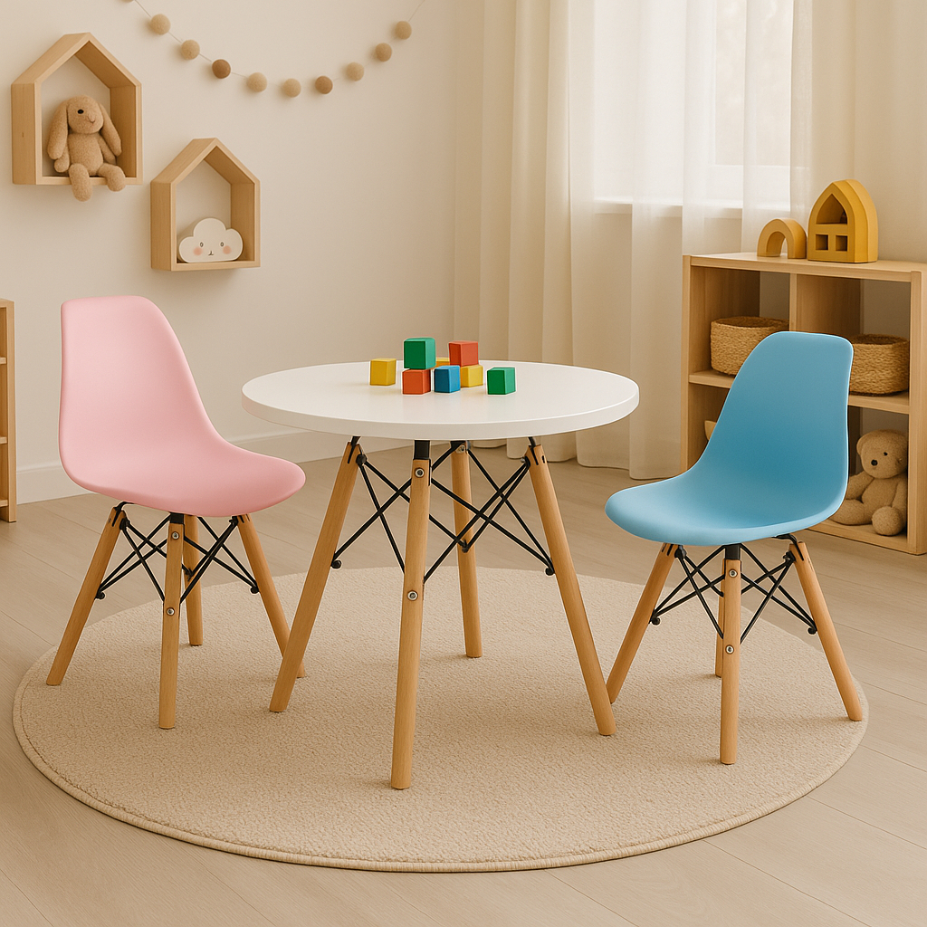 Kit Mesa Infantil Eames 60CM + 2 Cadeiras Eames Infantil
