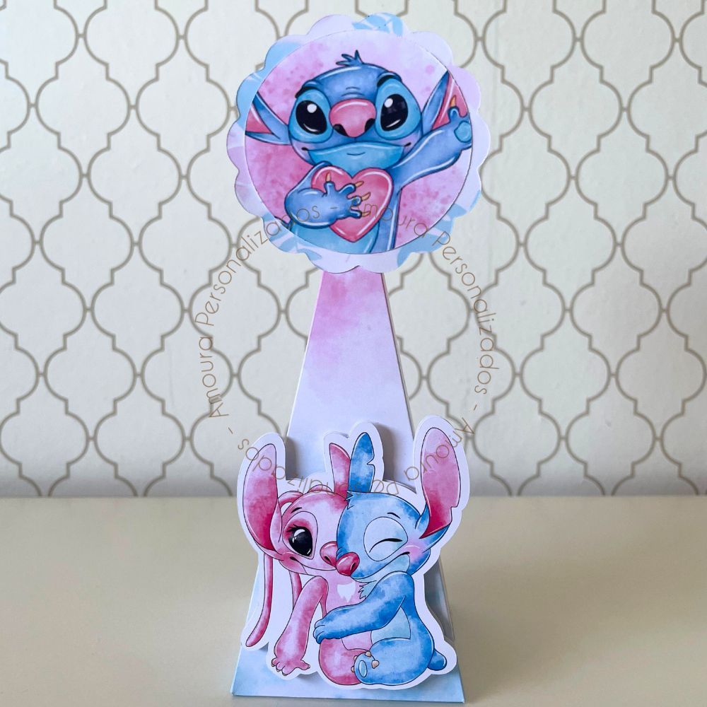 CAIXA PIRÂMIDE PERSONALIZADA PARA LEMBRANCINHAS STITCH E ANGEL AQUARELA |CAIXINHA | FESTA | INFANTIL