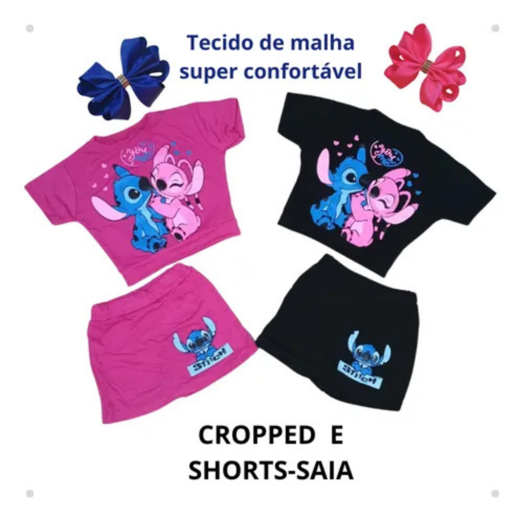 CONJUNTO STITCH INFANTIL E JUVENIL MALHA
