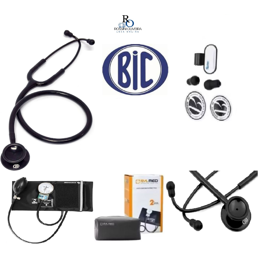 Kit Ap. Pressão Bic P.a. med Esfigmomanômetro + Estetoscópio Efficace BLACK TOTAL em Oferta na Shopee