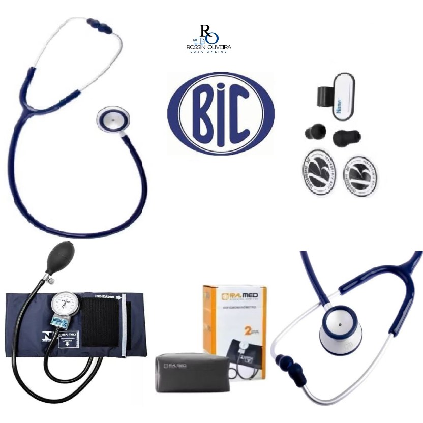 Kit Ap. Pressão Bic P.a. med Esfigmomanômetro + Estetoscópio Efficace AZUL