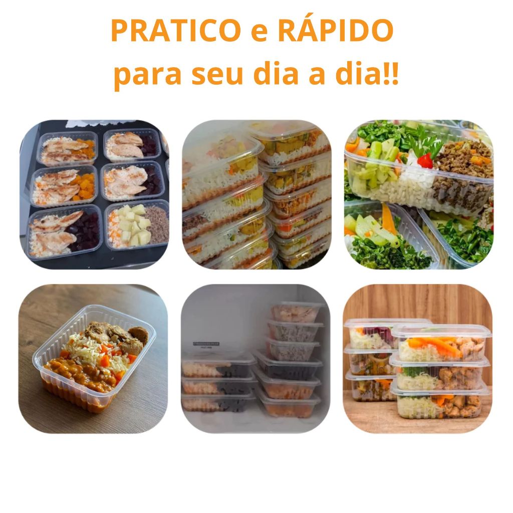 Kit 24 Unidades Pote Marmita Freezer Microondas Fitness Comida Congelada Marmitex Organizador
