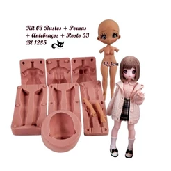 Molde de Silicone BiscuitdaLu - Kit Boneca Doll Anime Bipartido BL 1285