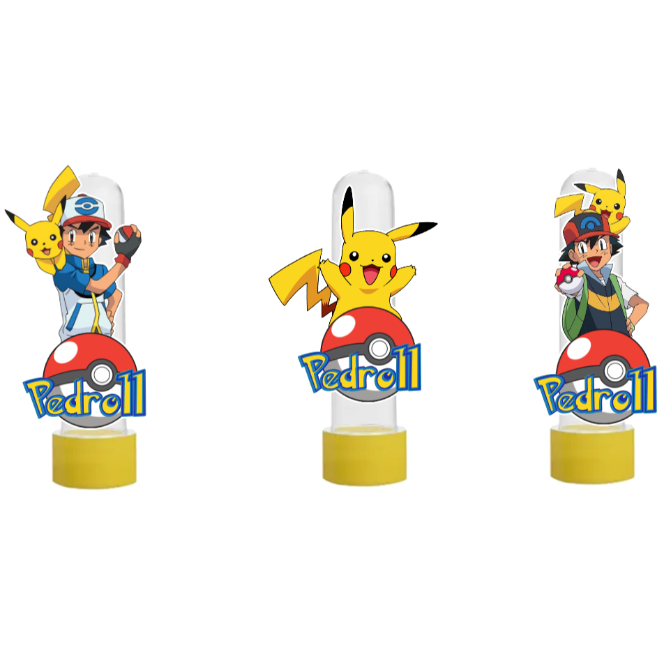 20 - 30 - 40 - Apliques para Tubete Pokémon Personalizado – Lembrancinha Festa Infantil Pikachu Pokebola