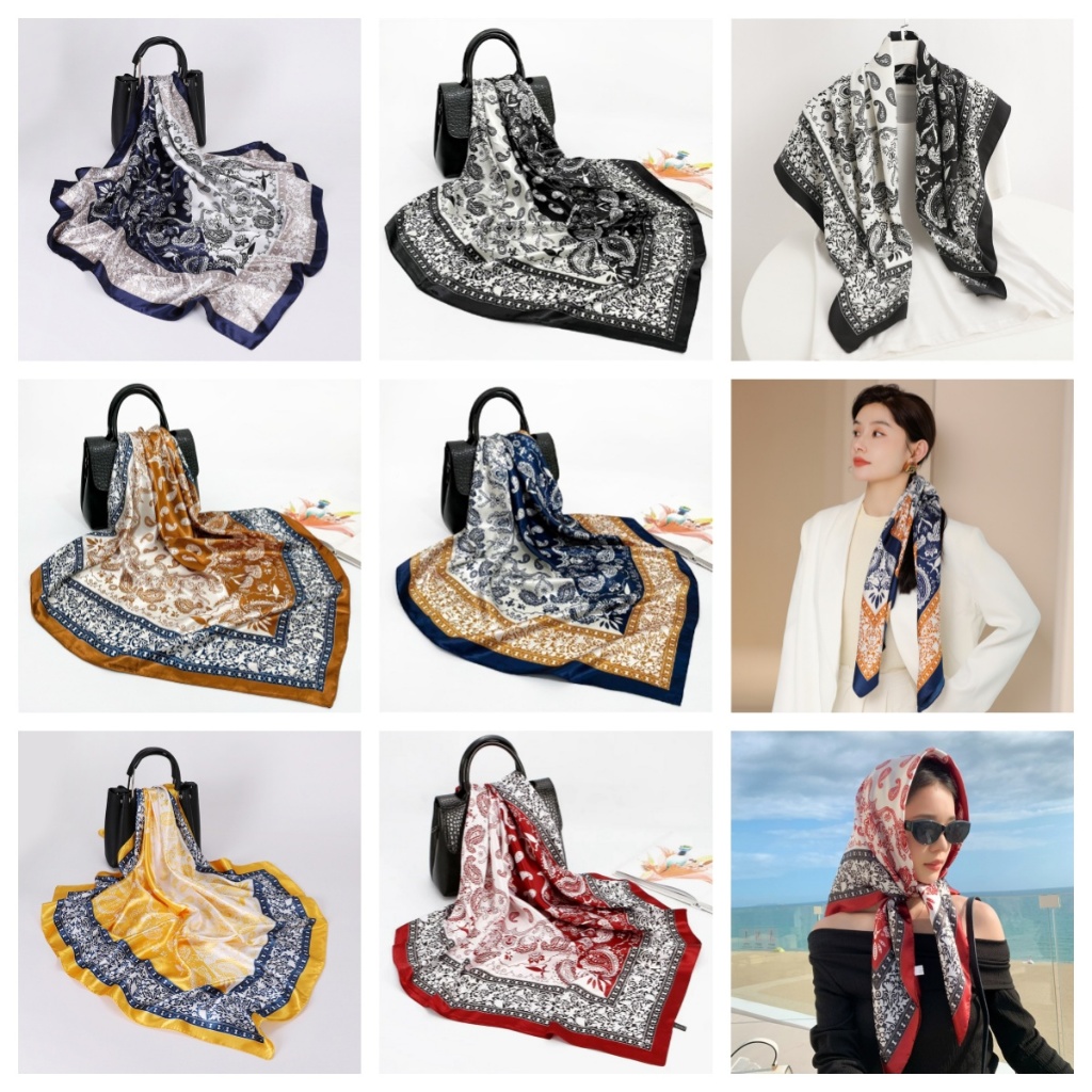 Lenço Feminina Pescoço Echarpe Cetim Estampas 90x90cm em Oferta na Shopee