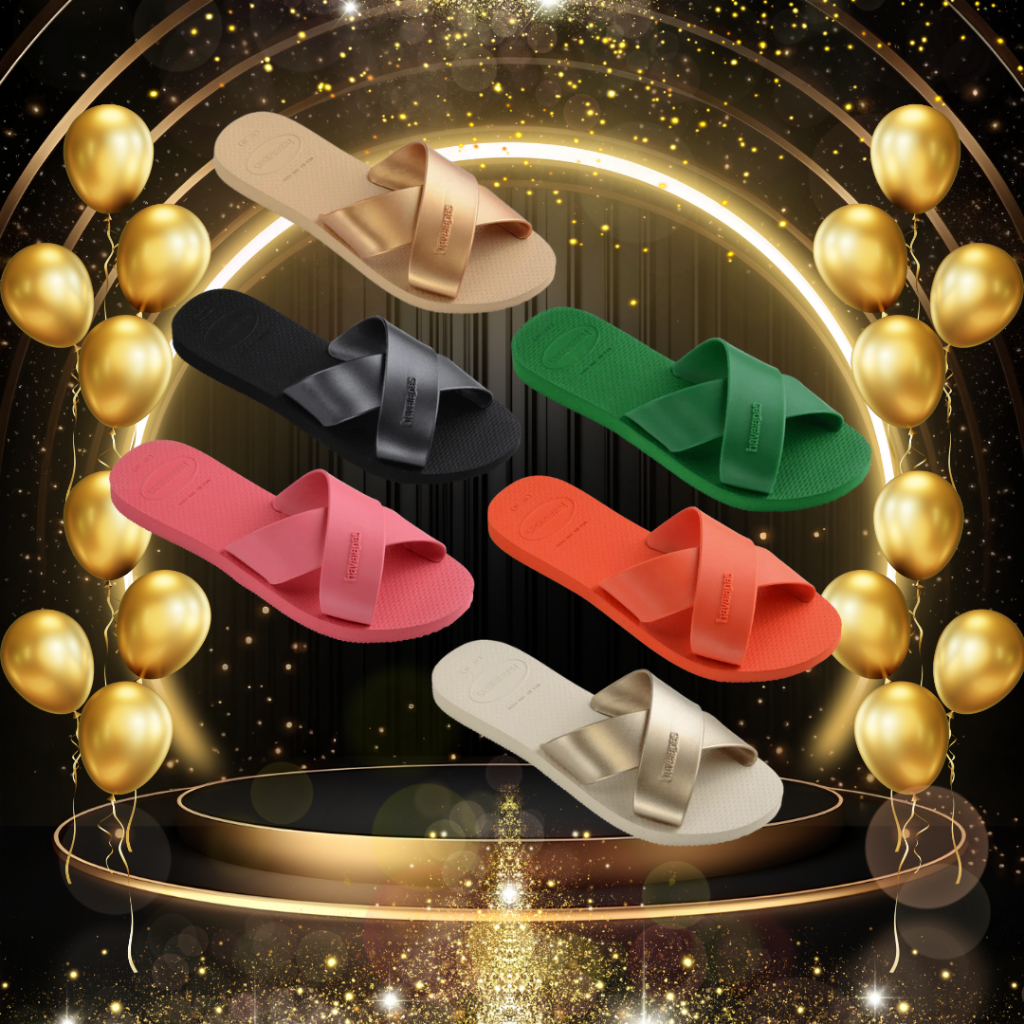 Chinelo Sandália Slide Havaianas Aqua Metallic Tiras Largas e Metalizadas Feminino