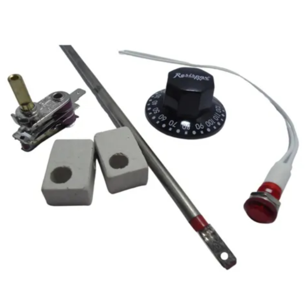 Kit Resistência 127v Termostato Botão 2 Isoladores Lâmpada 80cm