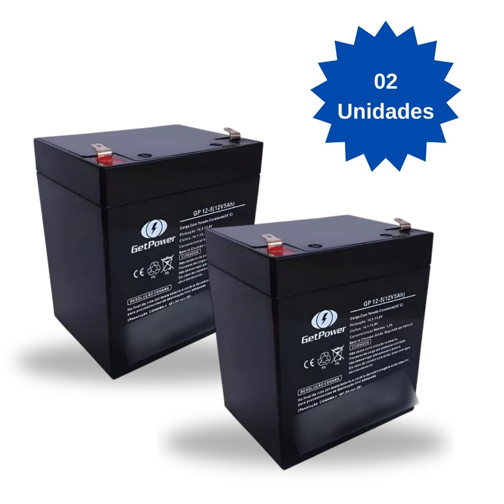 Kit 02 Baterias Selada 12V 5A p/ Nobreak , Cerca Elétrica,  Alarmes , Brinquedos , Iluminação de Emergência em Oferta na Shopee