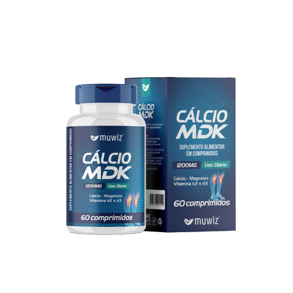 Cálcio Mdk 1200mg - Cálcio Magnésio Vitamina K2 e D3 - 60 Comprimidos