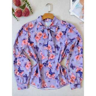 Smile Fashion    blusa feminina estamapda 3D manga longa gola laco tecido crepinho em Oferta na Shopee