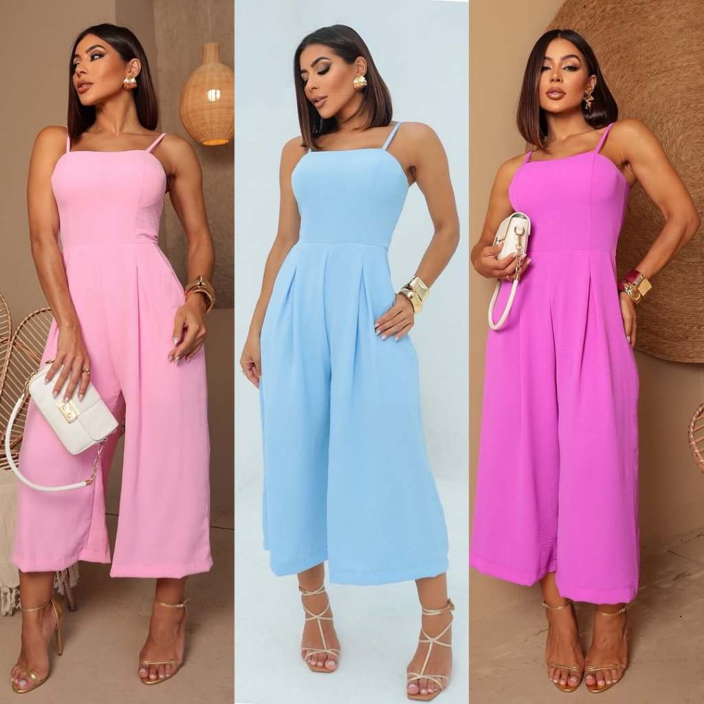 Macacão Pantacourt Feminino Costa Fechada Alça Ajustável Cintura Alta Moda Verão Estilo Casual em Oferta na Shopee