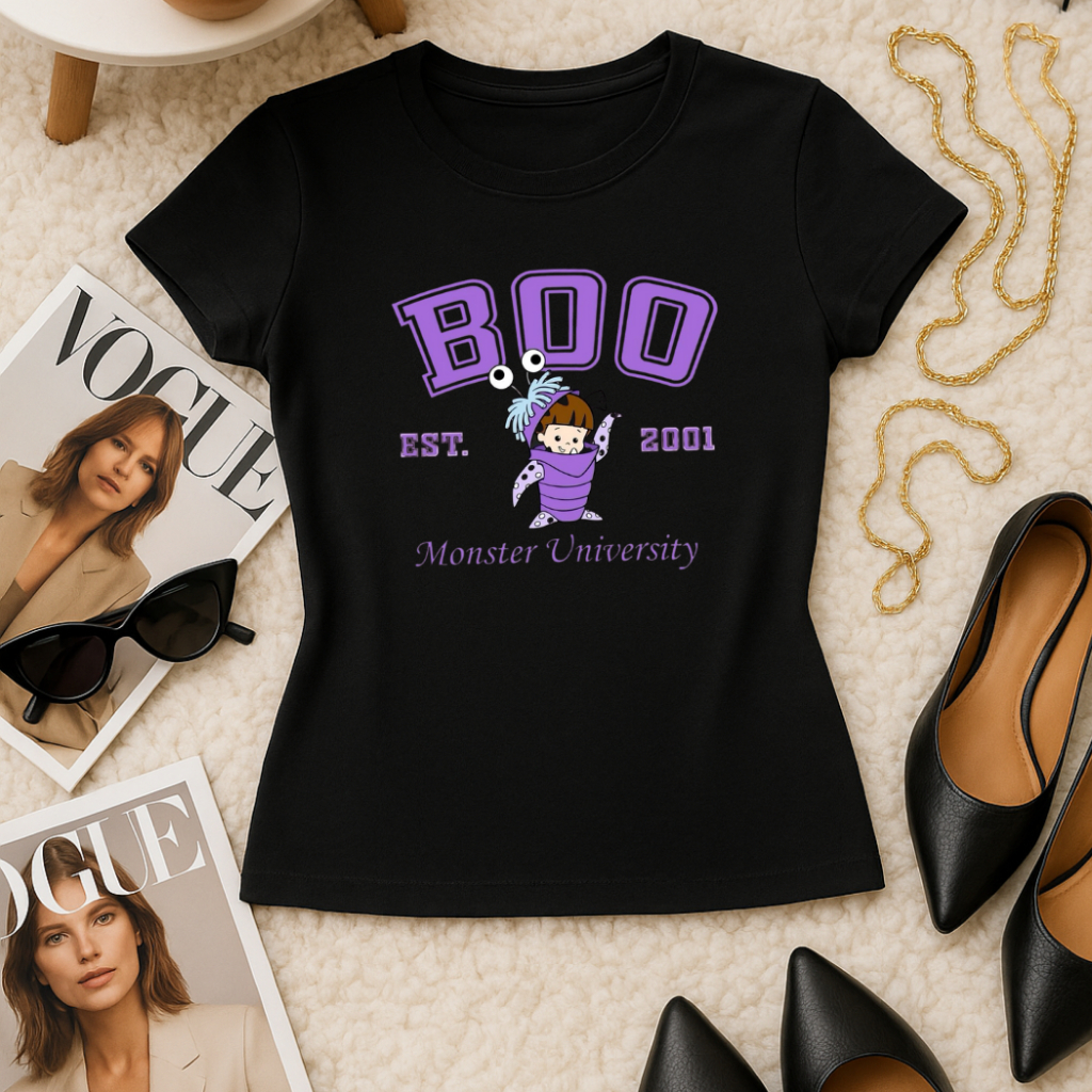Camiseta Baby Look Feminina Boo Monstros S.A Estampada Blusa Feminina T-shirt Estilo Blogueirinha Tecido Algodão 100%