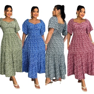 Vestido Longo Plus Size Feminino com Bojo, Manga Fit Flare e Lastex nas Costas em Oferta na Shopee