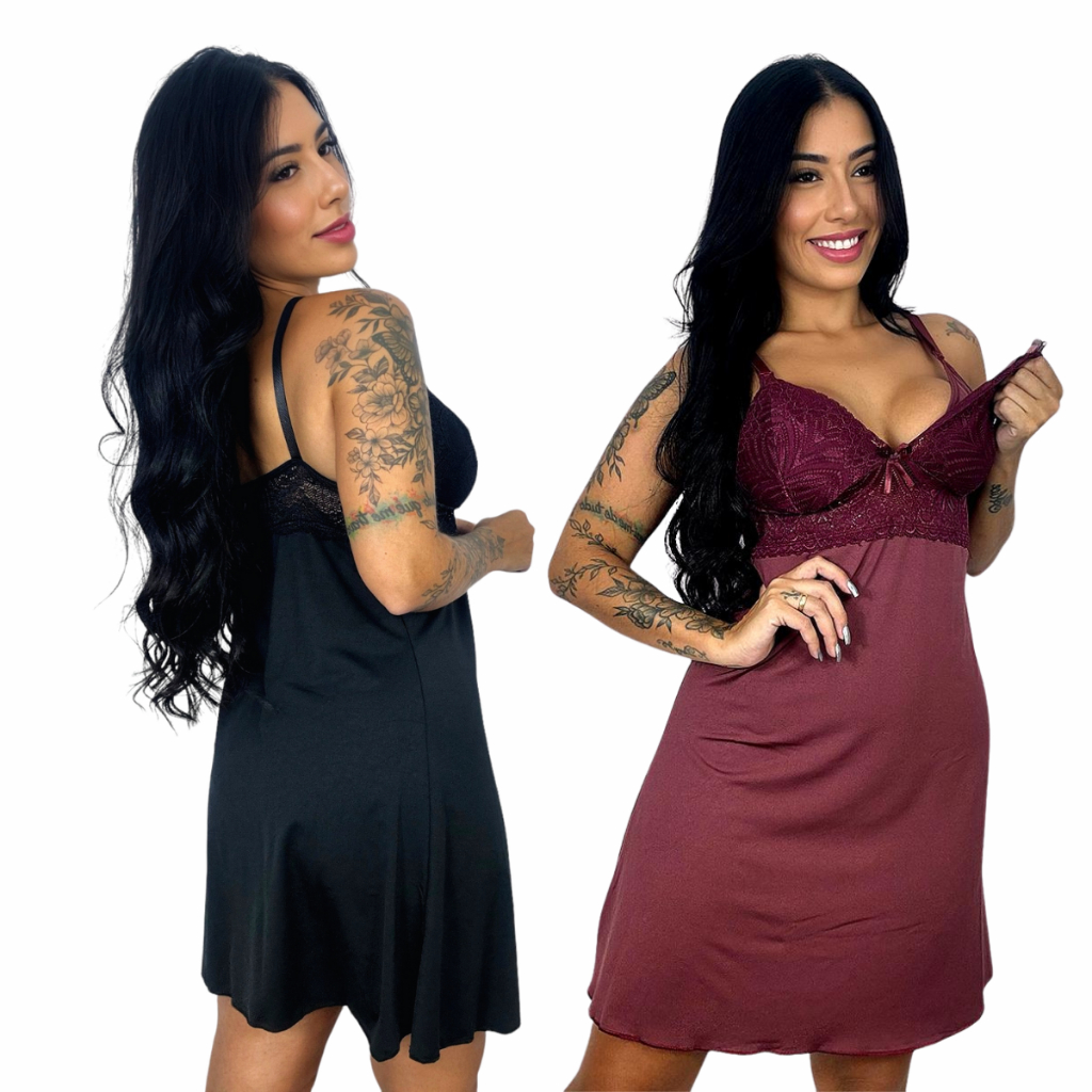Kit 2 Camisola de Amamentação Sem Bojo e com Renda Gestante Maternidade e Pós Parto em Oferta na Shopee