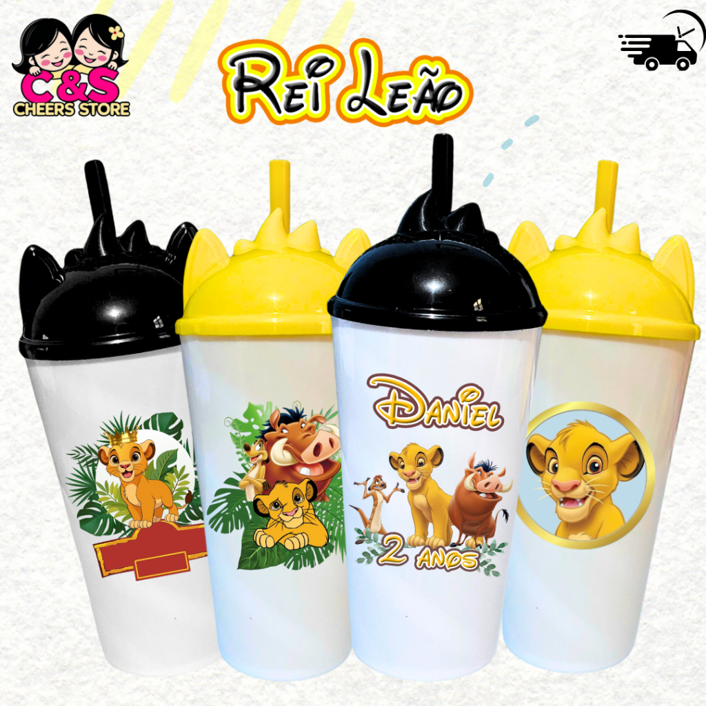 KIT Copo Twister REI LEÃO  com Tampa e Canudo 500ML PERSONALIZADO, festa e decoração -Lembrancinha em Oferta na Shopee