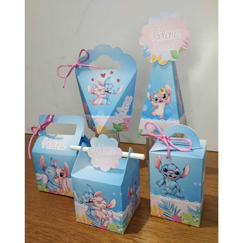 Caixinhas Personalizadas Tema: Stitch e Angel PEGUE E MONTE Lembrancinhas Para Festa Kit Festa Personalizados