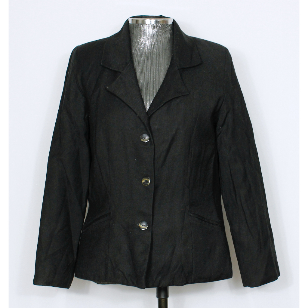 Blazer social alfaiataria feminina lã batida leve preto - Veste M - Ref. 3971 (brechó)