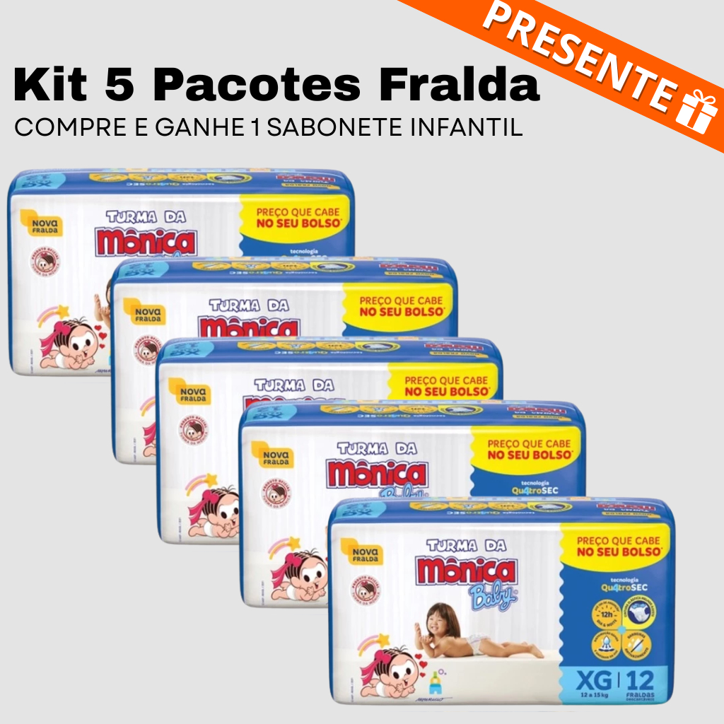 Kit Pacote Fralda Turma da Mônica Jumbo Baby 12h Proteção Tamanho P M G + Presente exclusivo em Oferta na Shopee