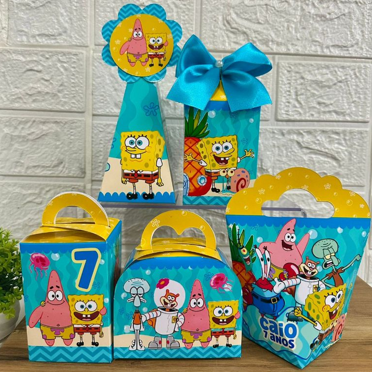 Personalizados bob esponja caixinhas e lembrancinhas para aniversário