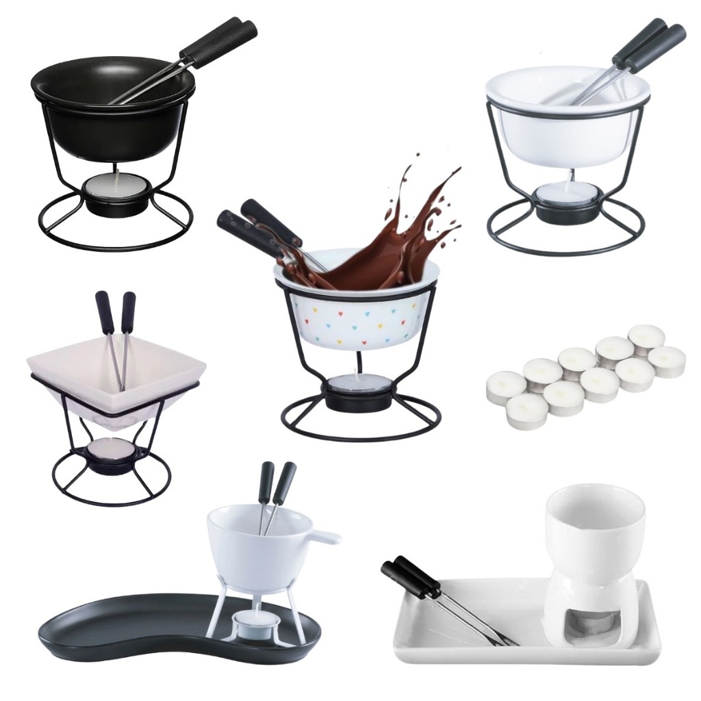 Kit Conjunto Fondue Diversos Modelos Panela Ceramica Antiaderente Doces Salgados Dia dos N...