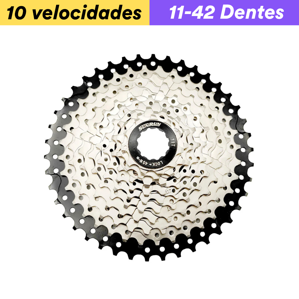Cassete 10v 10 Velocidades MTB Sunrun 11-42 Dentes K7 10V Aluminio Niquelado 1x10v 2x10v