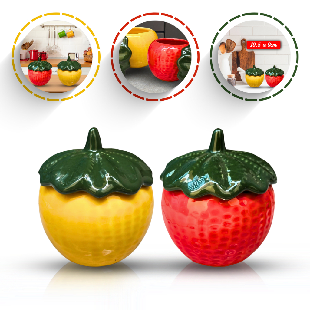 Pote Tomate Pequeno Com Tampa Multiuso Vermelho em Ceramica Decoração Cozinha Mutliuso Porta Temperos