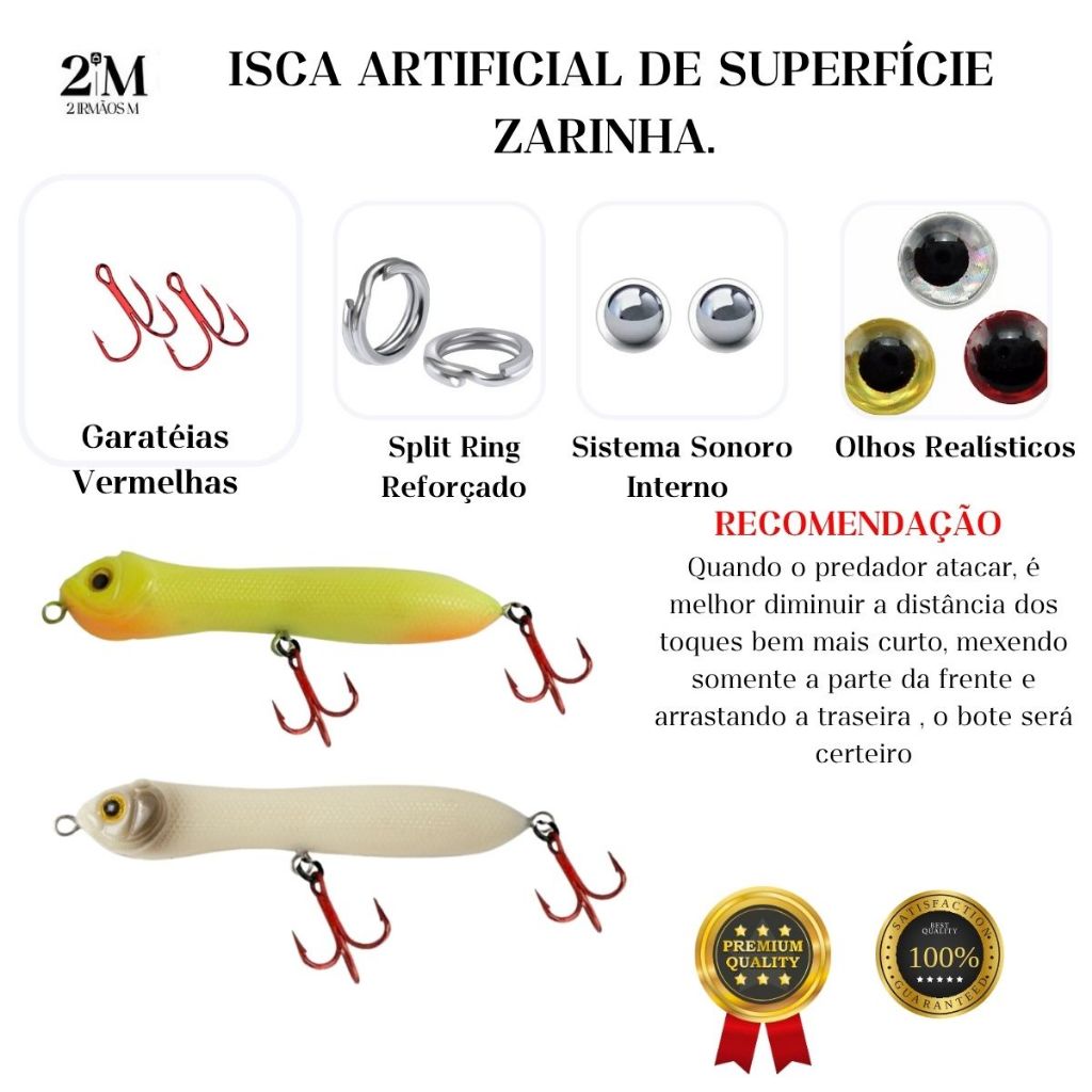 Kit 2 Iscas De Superície Zig Zara Zarinha Osso Verde limão Chocalho Forte para Tucunaré Promoção — imagem 2 de 2