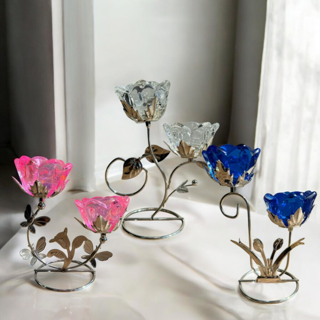 Castiçal Flor duplo 19cm para Vela pequena rechaud em Metal Enfeite Porta Vela Decoração sala modelos cores