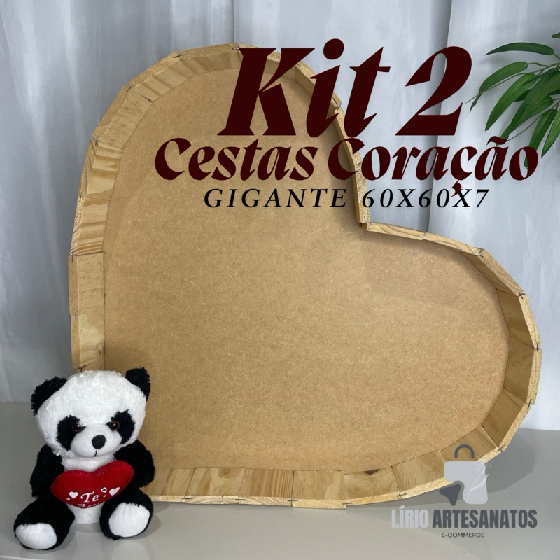 kit 2 Cestas Coração 60 cm Romântico - Dia dos Namorados